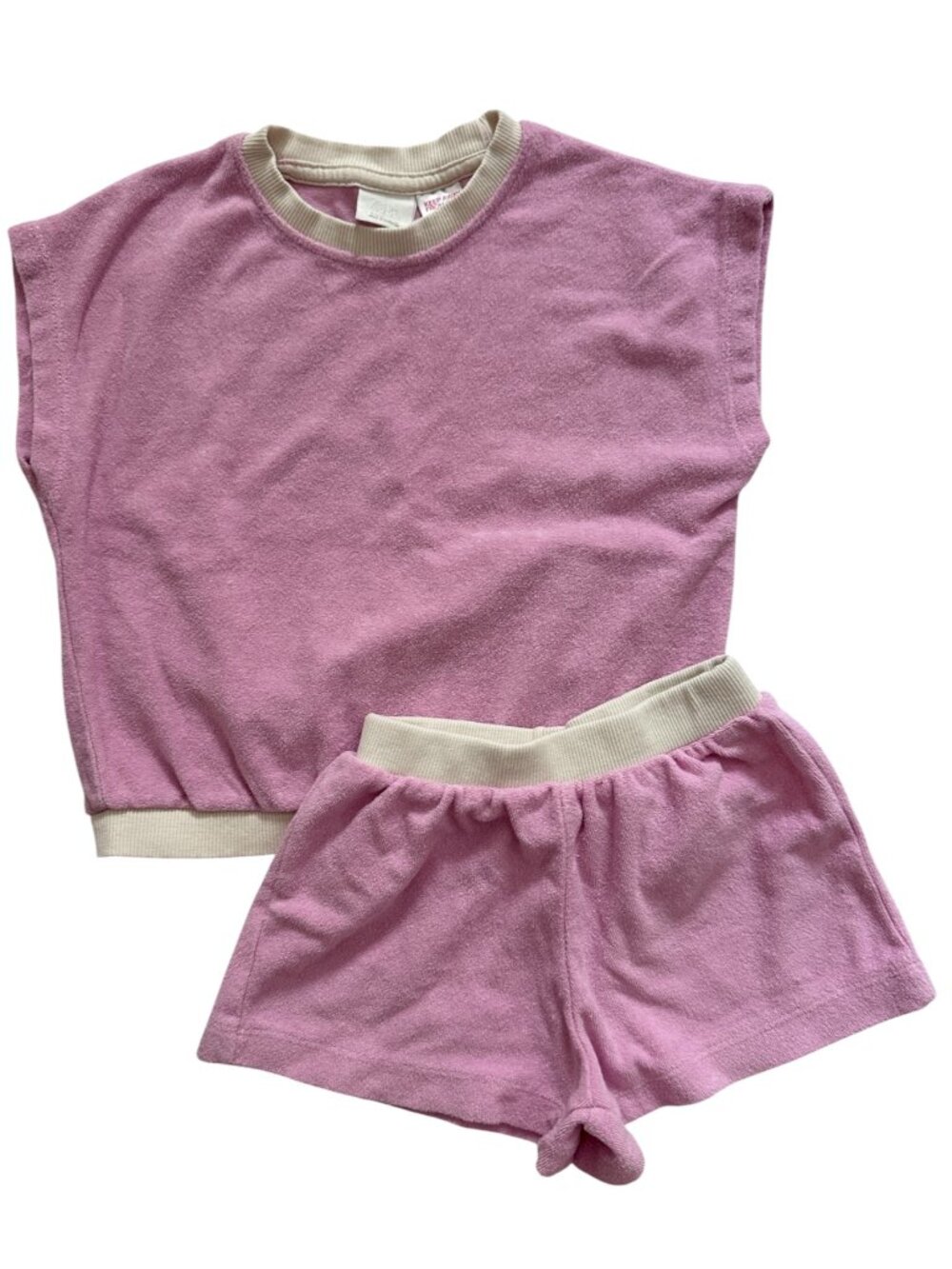 Zara Girls Pink Cream Terry Cloth Top Shorts Set Size 6